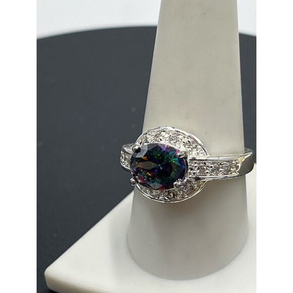 Sterling Silver 925 Mystic Topaz and CZ Ring  Sz 10.25 - Picture 5 of 16